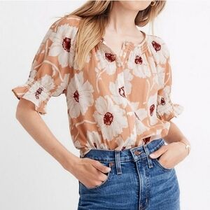 Madewell White Floral Print Button Front Top